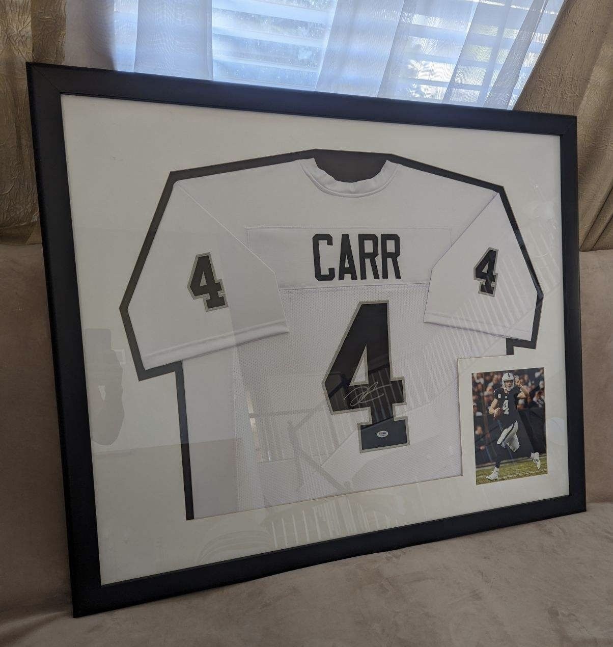 Derek Carr Framed autographed PSA/DNA  100% Authentic Raiders Jerseys 35x43 
