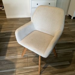 Dinning Chair Desk Chair No Wheels, Mid Century Modern 360 Swivel Accent Chair, Linen Fabric Upholstered Armchairs with Wood Legs, Off White $100 Each