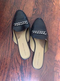 Adrienne Vittadini Black Chain Mule Flats