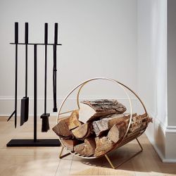 New Crate And Barrel Antique Brass Log Holder