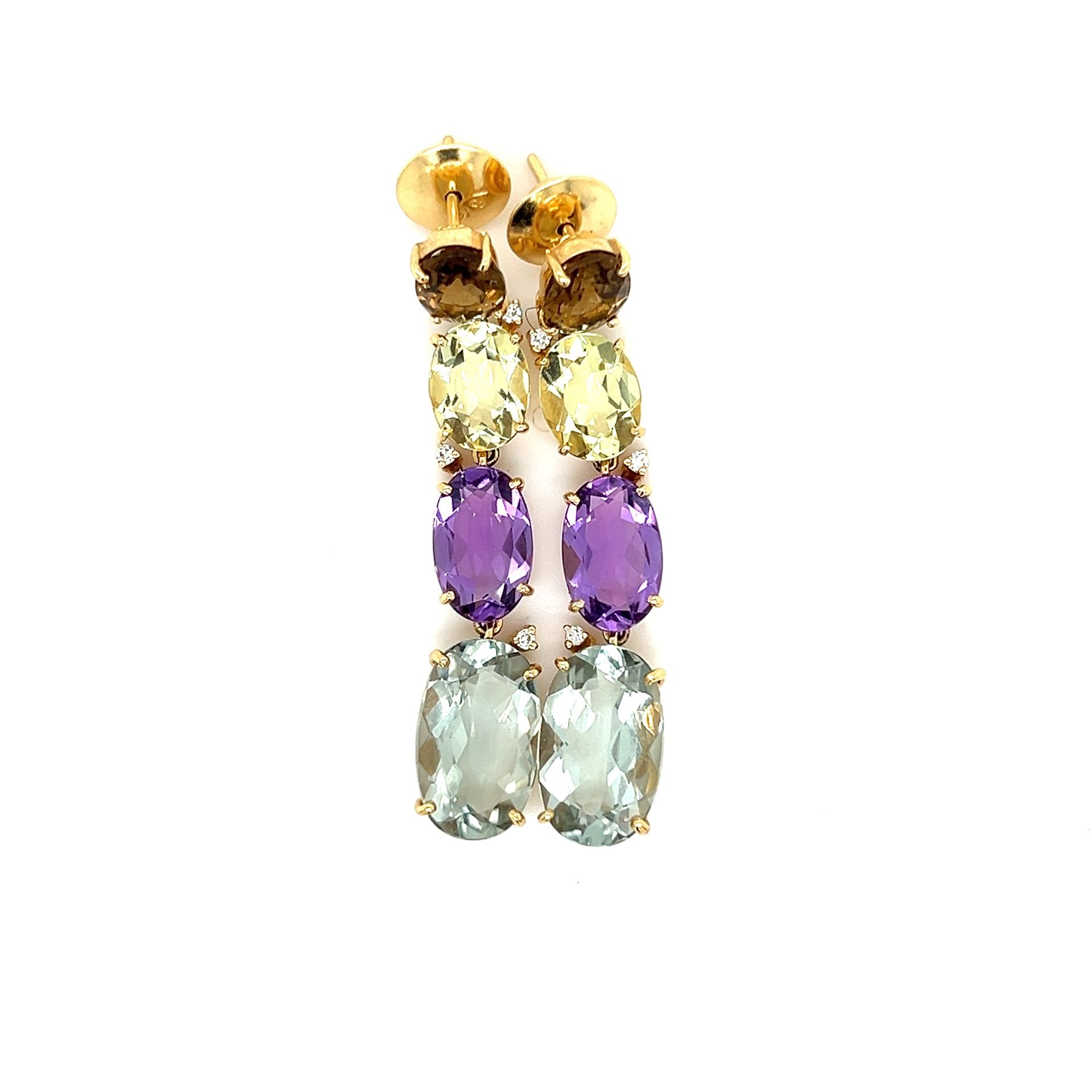 Stunning 18k Gold 4-Gems/Diamonds Drop Earrings 