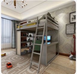 Full Size Loft Bed with Desk & Shelving