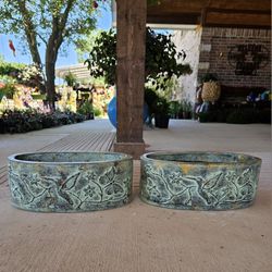 Long Turquoise Hummingbird Clay Pots (Planters) Plants. Pottery $45 cada una.