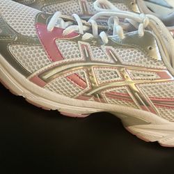 Pink and silver asics
