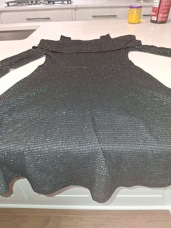 Black Metallic Shimmer Off-Shoulder Dress