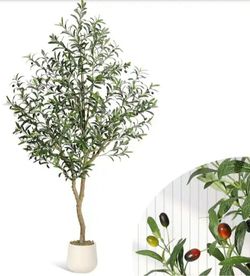 6 ft. Artificial Faux Olive Tree Tall- Realistic Wood Trunk and Lifelike Fruits Fake Tree in Pot