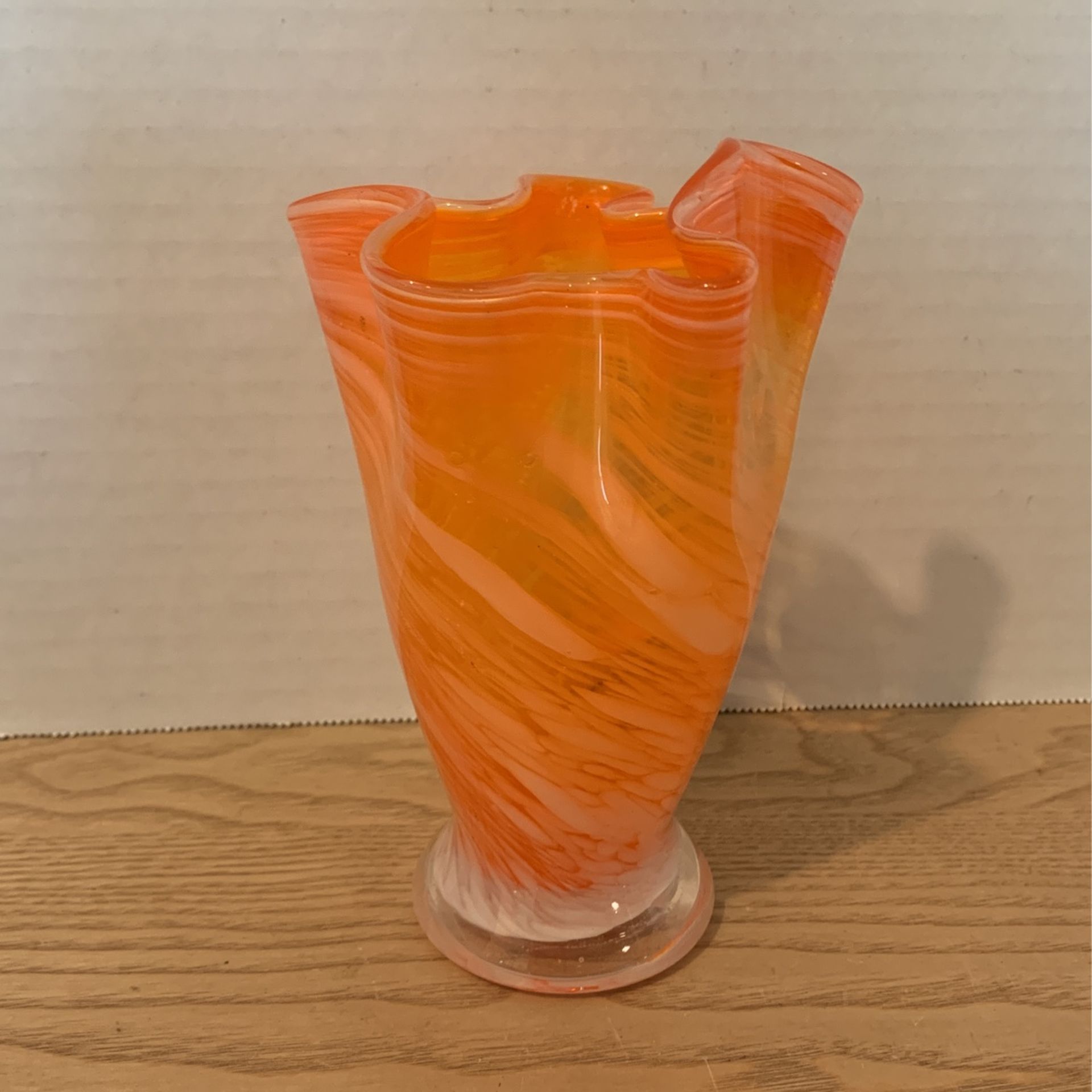 Vintage Fenton hand blown face orange and white Swirl approx 6” x 4” LR
