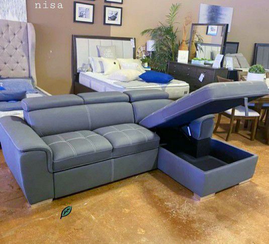 ☀️Ferriday Blue Storage Sleeper Sectional   🙀DON'T MISS THE BIG DISCOUNT