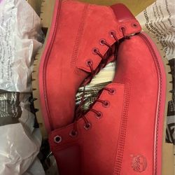 Red New Timberlands SIZE 5/S MEDIUM FITS LIKE WOMENS 8