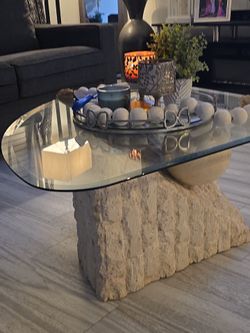 Glass Top Coffee Table with Stone Base