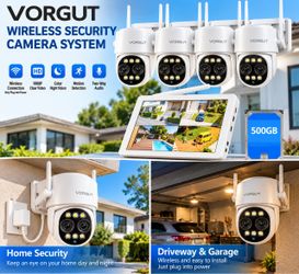 (APP) VORGUT 4CH 3MP PTZ Wireless Security Camera System 10in Monitor NVR 500GB HDD WiFi Outdoor