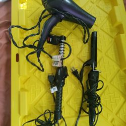 Blow Dryer And 2 Curling Irons