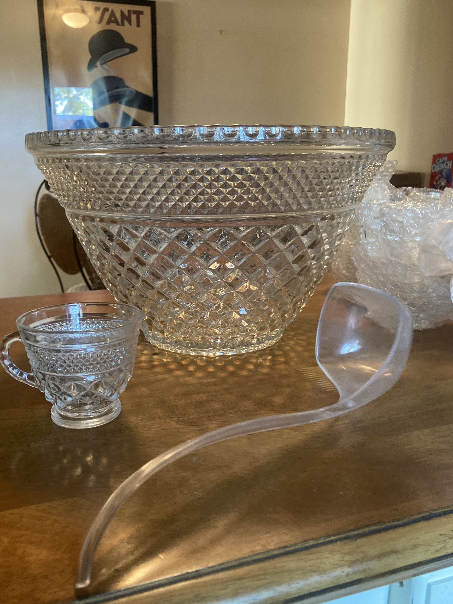 Vintage Cut Glass Punch Bowl Set