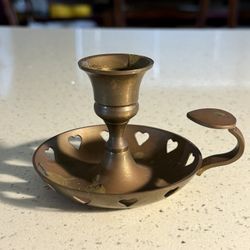 Vintage Brass Chamberstick Candle Holder – Heart Cutout Design