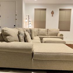 Ashley Furniture Sofa Set With Ottoman & Cushions