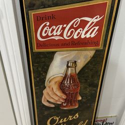 Coke Coca Cola Delicious & Refreshing Ours Is Ice Cold Hardboard Wood Wall Plaque vintage retro 35x12