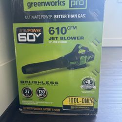 Reduced price - $120 - Greenworks Pro 60V 610 CFM Cordless Jet Blower BL60L01 *Tool Only* OPEN BOX