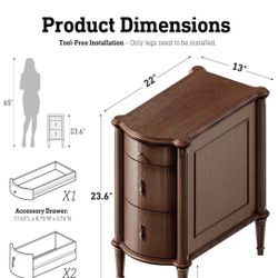 😀 1Pcs Nightstand w/Charging Station & 3 Drawers, Vintage Side Table w/Antique-Finished Pulls, Rustic Wood Finish, Narrow End Table w/Turned Legs