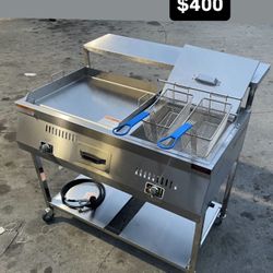 Plancha Nuevas Con Freidora I Repiza/ New Taco Cart With Griddle And Fryer And Shelf 
