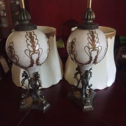 2  Beautiful Trim Gold Lamps With Lion Base  $500 For The Pair 