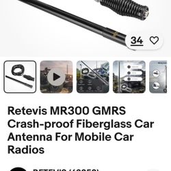 Retevis MR300 GMRS Crash-proof Fiberglass Car Antenna For Mobile Car Radios