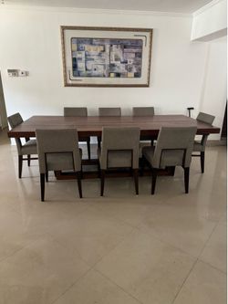 Beautiful wood block dining table with 8 chair made in Italy