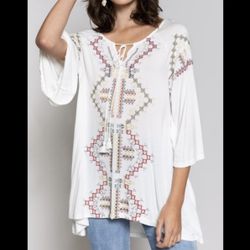 NWOT POL Embroidered Tunic Ivory S