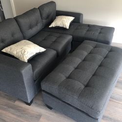 Brand New Gray Sectional Sofa Couch With Ottoman