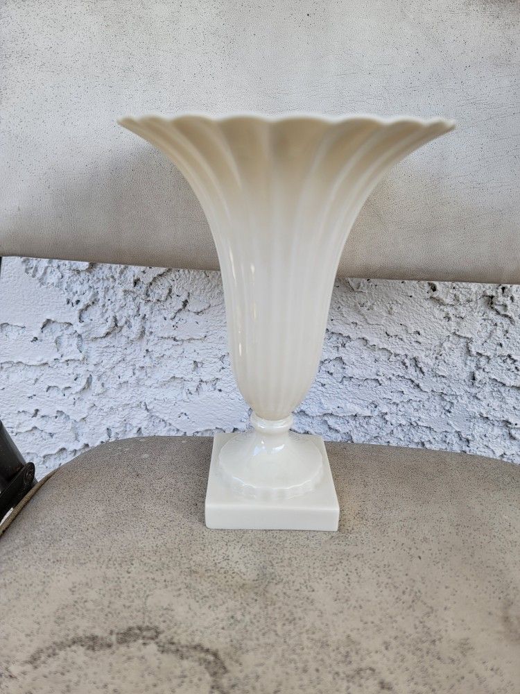 8.5" Antique Lenox 1906 Fluted and Flared Pedestal Vase with Green Wreath Stamp