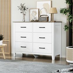 Homfa 6 Drawer Double Dresser, White Chest of Drawers Wood Storage Cabinet with Easy Pull Out Handles for Bedroom Living Room Entryway