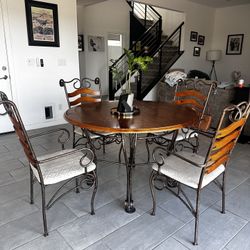 Dining Table with 4 Chairs – Wood & Wrought Iron