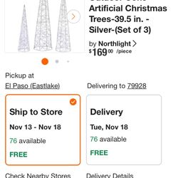 LED Lighted Twinkle Outdoor Cone Artificial Christmas Trees-39.5 in. -Silver-(Set of 3)