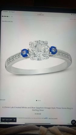 6.25mm Lab-Created White and Blue Sapphire Vintage Style Three Stone Ring
