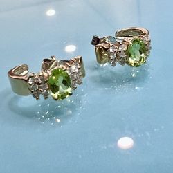 14kt Yellow Gold .24ct Diamond & Peridot Color Earrings “Beautiful”