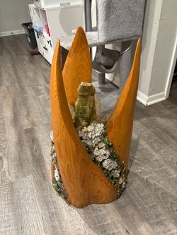 Wood & Crystal Sculpture – Onyx Calcite, Quartz & Coral