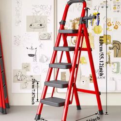5-step Portable Ladder, Heavy-duty Folding Step Ladder, Wide Base Design, Lightweight Metal Ladder, Suitable For Home, RV, Outdoor, And Office Use