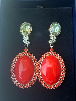 Swarovski red/green statement drop earrings with box