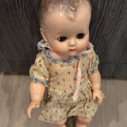 Vintage 13” Hard Plastic Baby Doll with Outfit