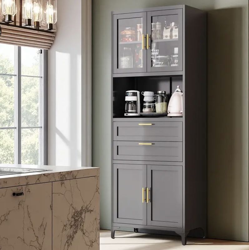 IKEA Desk Set Up+3 Floating Shelves+Storage Shelf/Cabinet with glass doors and Drawers BUNDLE