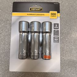 Defiant 300 Lumens Aluminum Flashlight Handheld Lights with Batteries 3 Pack