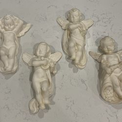 Set Of 4 Vintage Resin Angel Wall Sculptures Made In Italy 