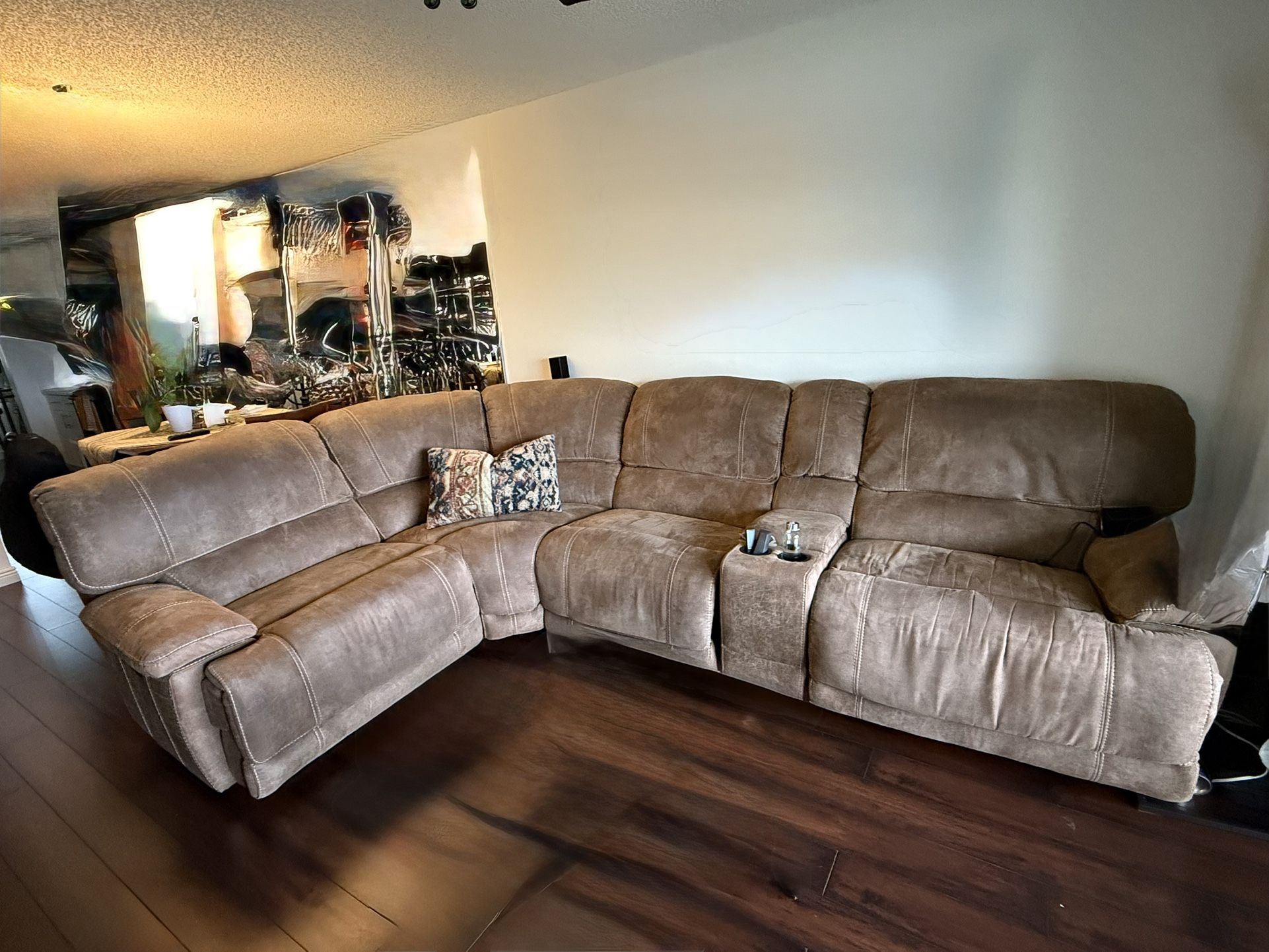 Brown Tan L Shaped Sectional 