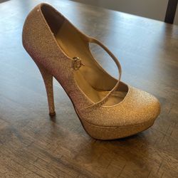 Gold  Glitter heels , Wore Once ! Look Brand New Size 5 1/2  Womens 