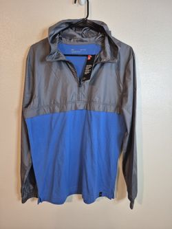 NWT Under Armour Men's Small Loose Fit 1/4 Zip Hooded Windbreaker - Blue/Grey