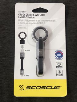 USB Charge & Sync Cable, Clip-on, USB-C & USB-A - Scosche, for Laptops, Tablets, Hard Drives, Smartphones, Digital Cameras, $12 OBO, Brand New Unopen