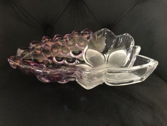 Vintage Two-Tone Purple and Clear Glass Grape Cluster 8" Vase