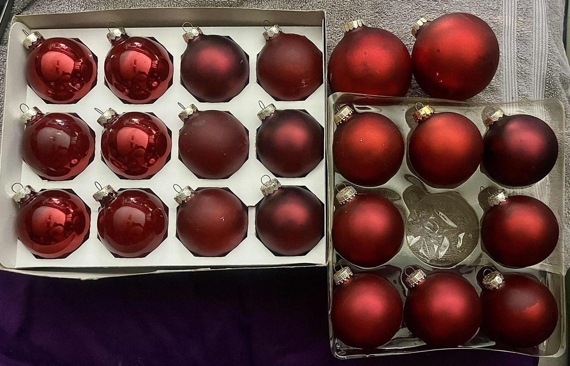 Lot of 22  Mixed Vintage Dark Red Glass Ball Ornaments