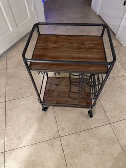 Industrial Bar Cart with Wine Rack