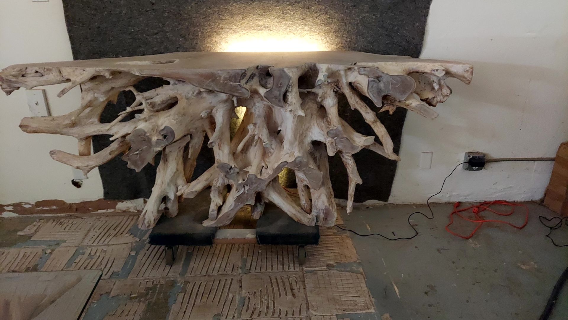 Whitewashed 79” Teakroot Console Table With Lights