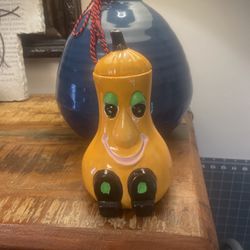 Yellow Squash With Painted Face. With Lid 